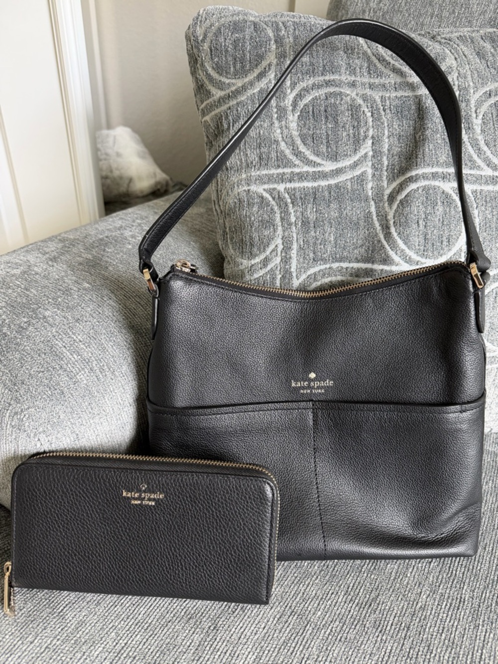 KATE SPADE Bailey Shoulder Bag Tote with Zip Around Wallet Black Purse